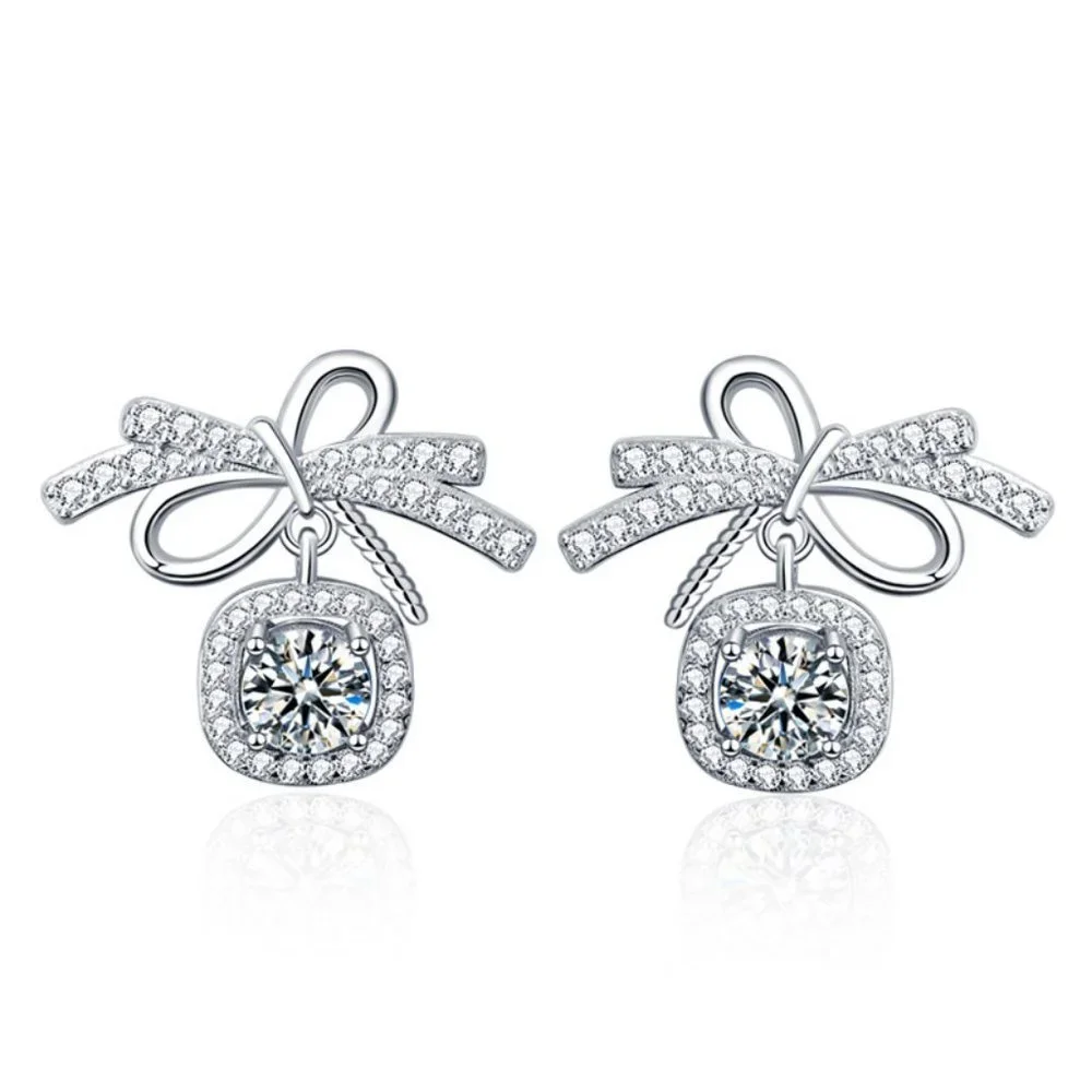 Certified 1ct. t.w. Diamond Moissanite Bow Knot Stud Earrings NEW - Picture 1 of 6